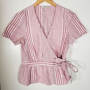 Madewell Striped Short Sleeve Wrap Blouse Size S
